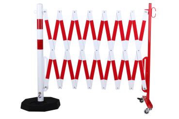 Schaarhekwerk met afzetpaal en mobiele voetplaat 4 m - rood/wit
